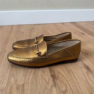 Sam Edelman Leather Lior Gold Shiny Croc Embossed Loafer Women’s Size 8